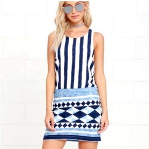 Lulu’s navy stripe geometric print shift dress